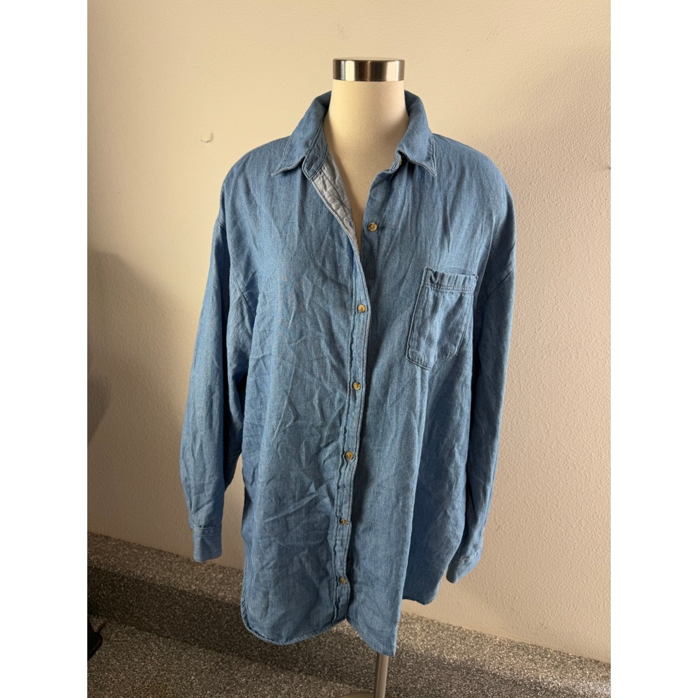Old Navy Boyfriend Shirt Womens Large Tall Denim Button Up Long Sleeve Top